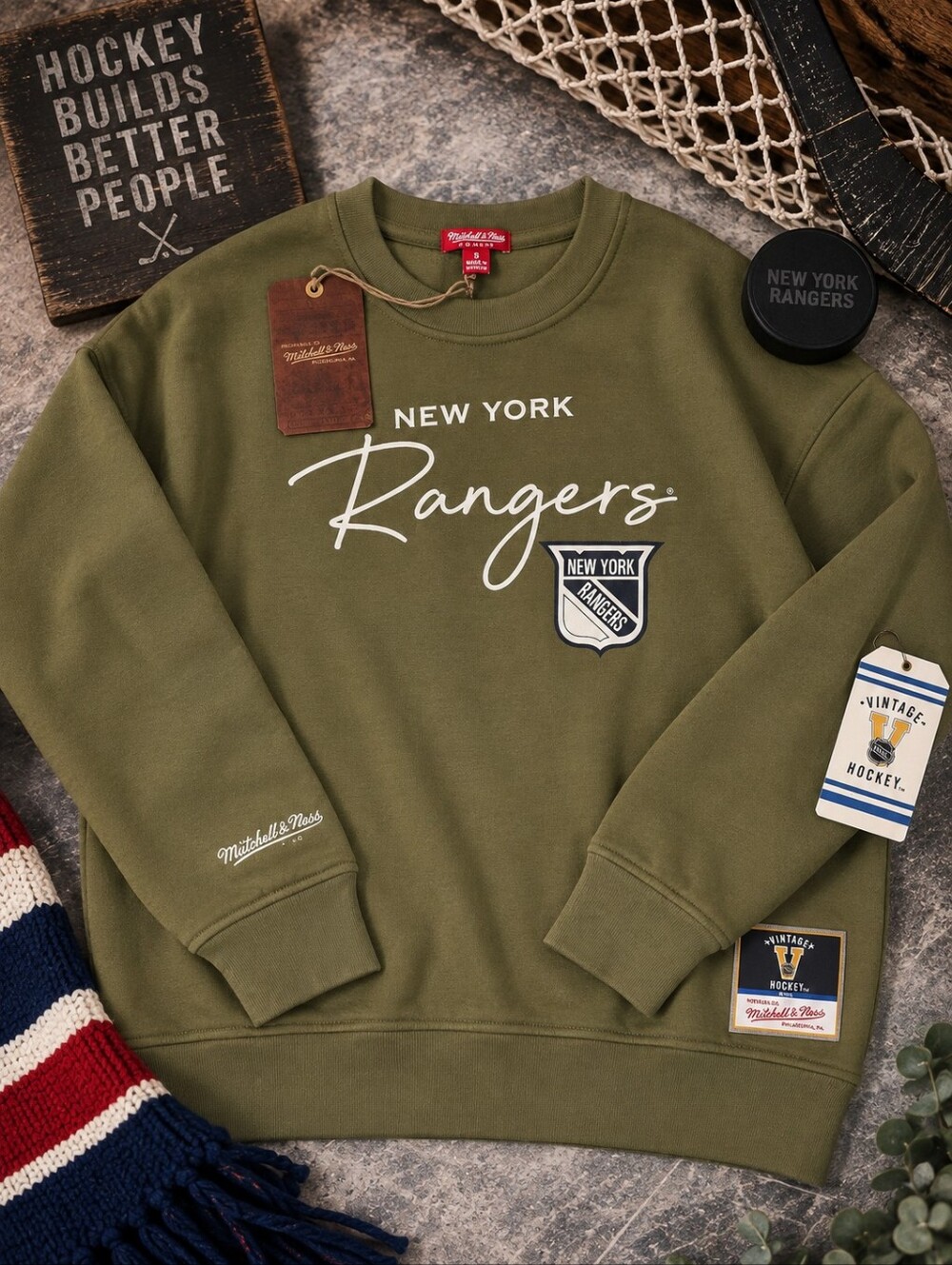 NWT Mitchell & Ness New York Rangers Vintage Hockey Crewneck Sweatshirt S